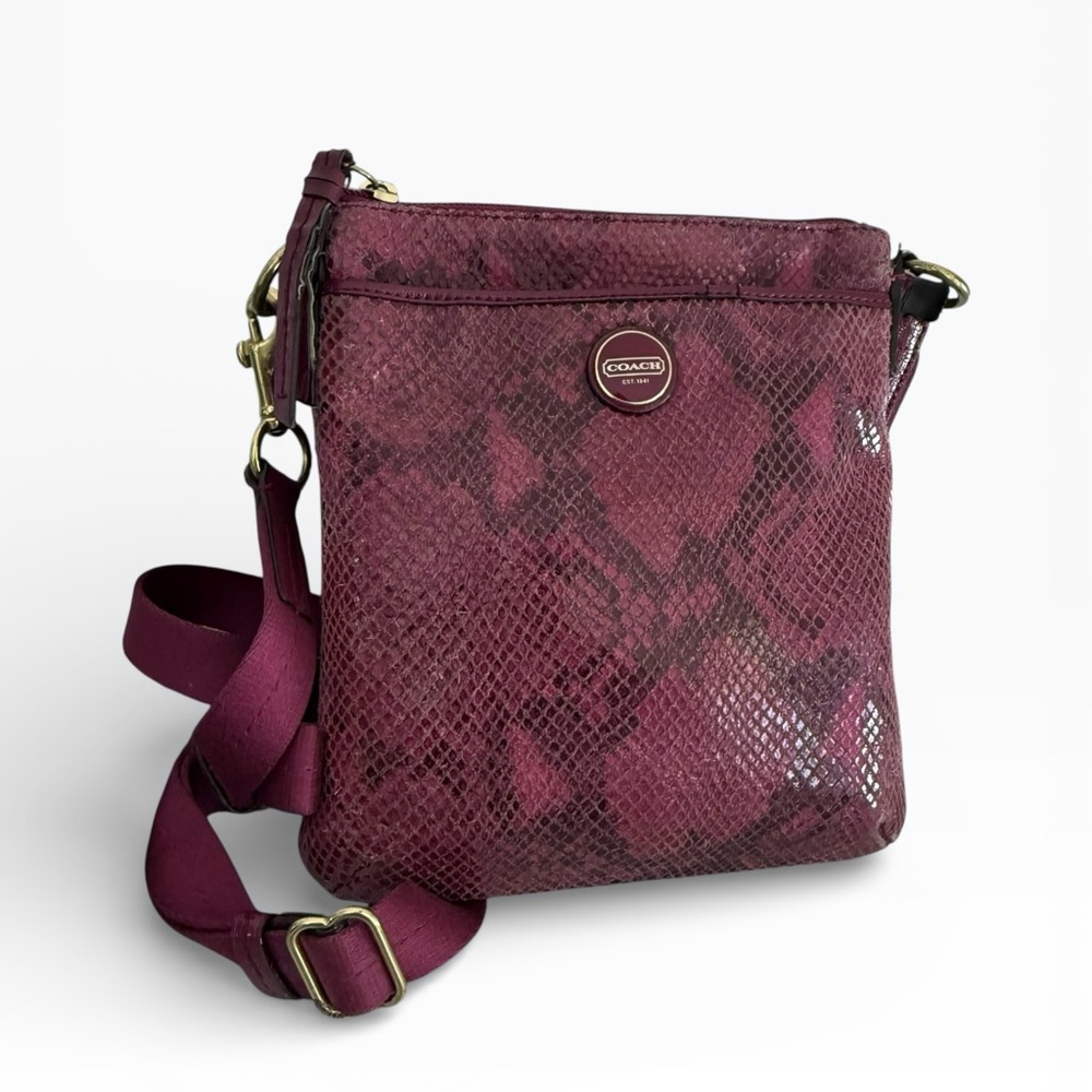 COACH Raspberry Python Embossed Leather Crossbody… - image 1
